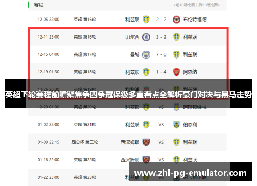 英超下轮赛程前瞻聚焦争四争冠保级多重看点全解析豪门对决与黑马走势